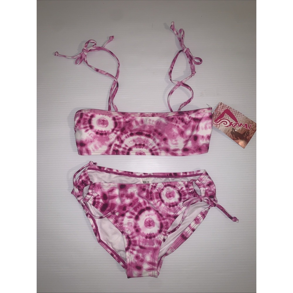 Kanu Surf Girls' Beach Sport 2-pc UPF 50+ Bandeau Swimsuit Pink Size 12 NEW